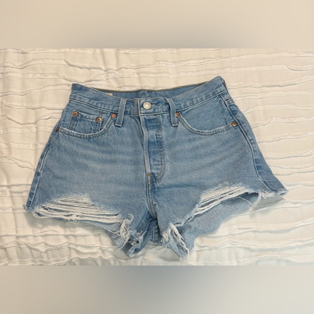 Levi’s Light Blue Distressed Denim Women’s Shorts